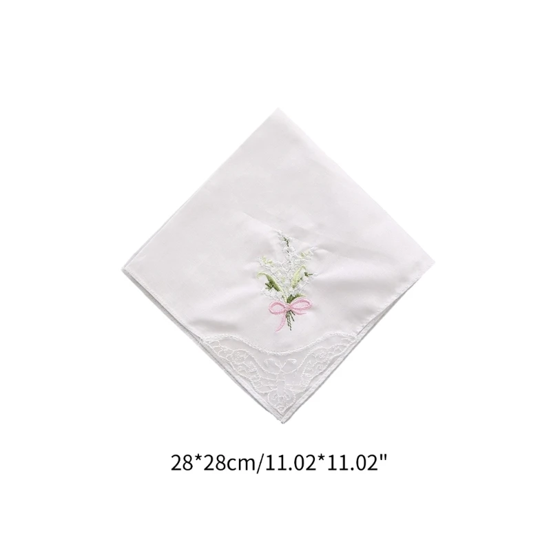 1 Pc 28cm Colorful White Lace Embroidered Handkerchief Floral Pattern Cotton Square Towel Wedding Party Hanky Random Color