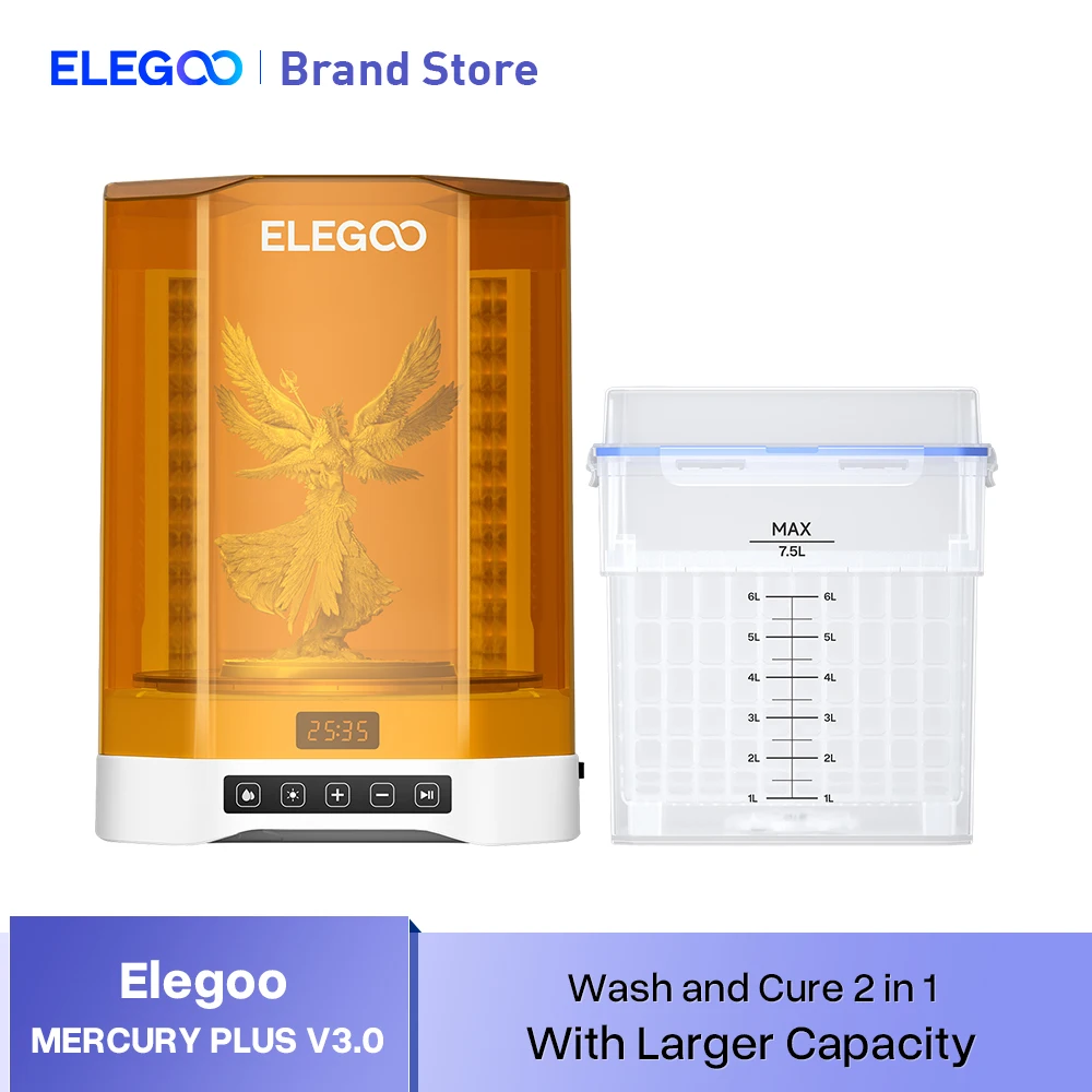 Máquina de Lavagem e Cura 2 em 1 ELEGOO MERCURY PLUS V3.0 com Maior Capacidade Compatível com a Maioria das Impressoras 3D LCD/DLP/SLA