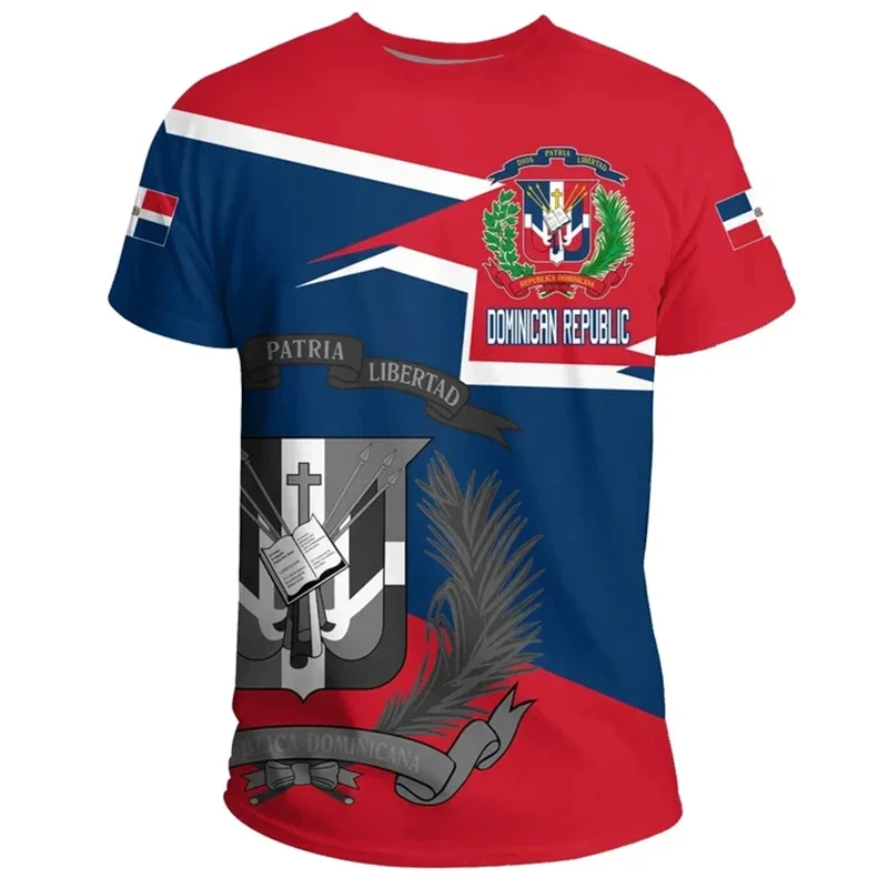 

New Summer Dominican Republic Flag Graphic T Shirt Dominican Coat Of Arms Print T-shirts For Men Vintage Tee Shirts Short Sleeve