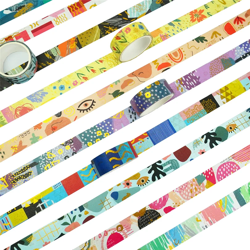 10Pcs Geometry Washi Tapes Stationery Masking Tape Scrapbook Gold Foil Decorative Adhesive Tape Journal Supplies Washi Tape Set 4