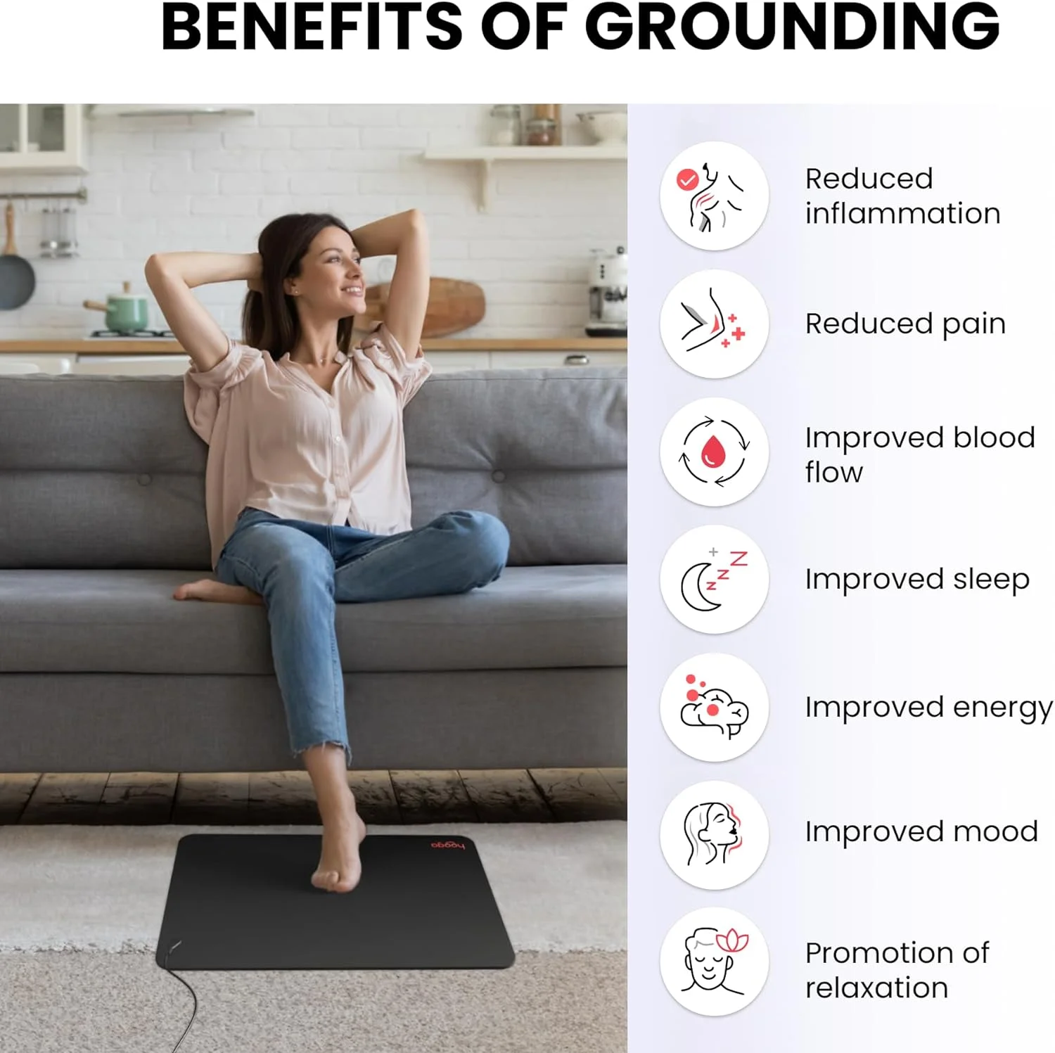 Grounding Cord Earth Connected 15 Foot High Continuity Cord for Grounding Mat，Snap Connect，Use with Pads, Sheets, Pillow Cases