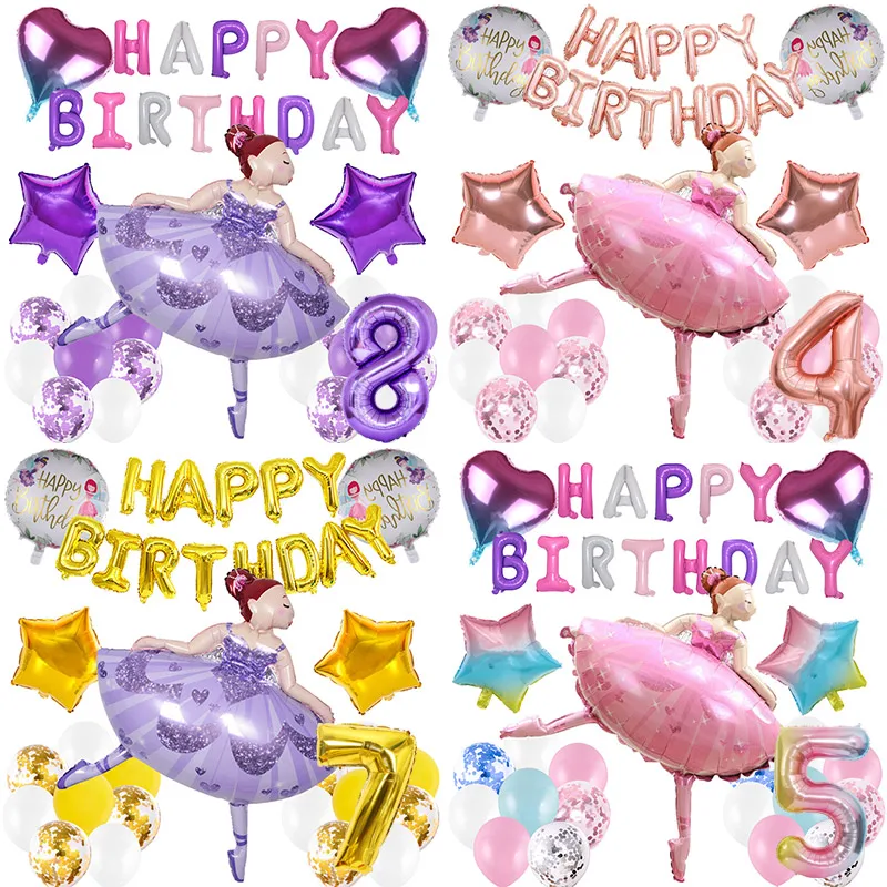 

Ballet Dancing Girl Pink Purple Theme Happy Birthday Party Decoration Number Aluminum Foil Balloon Baby Shower Photography Props