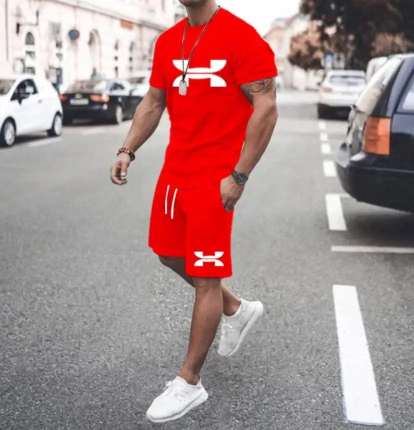 New 2024 Summer Men's clothing short-sleeved T-shirt + five-point shorts 2-piece set tracksuit fashion jogging casual Men's sets