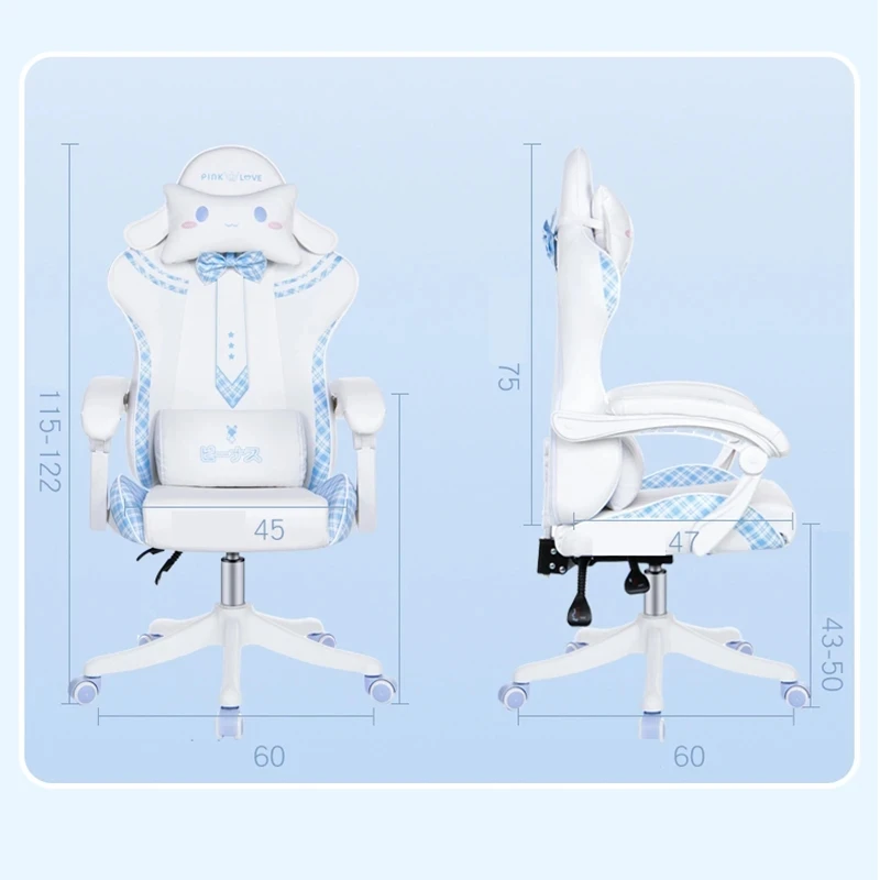 Hot Sale JK Gaming Chair Cute Pink Japanese Girl Upgradable Rotary Nгровые Cтуль Student Home Office Fixed Armrest Bow Cтул 6