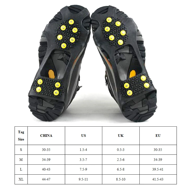 Ice Gripper Spike 1Pair 10 Studs Anti-Skid Snow Ice Gripper Climbing Shoe Spikes Grips Cleats Overshoes Crampons Spike Shoes Crampon S/M/L ice gripper spike climbing crampons