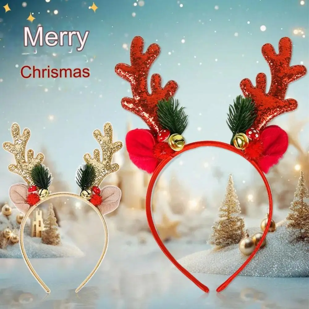 Christmas Headband Santa Claus Children Headwear Green Bowknot Deer Ear Xmas Antler Hair Loop