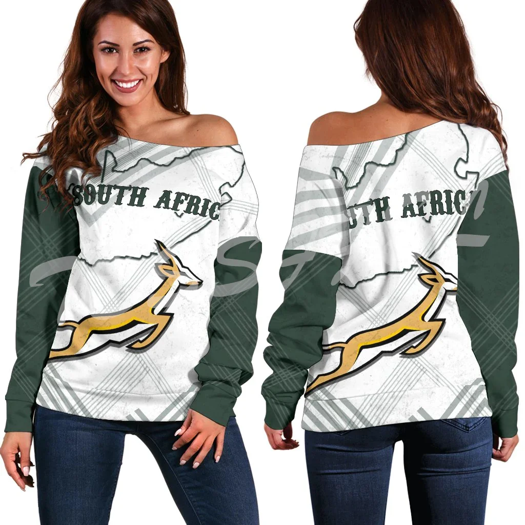 South Africa Country Flag Tattoo Tribe Retro Vintage Off Shoulder Sweatshirts Long Sleeves 3DPrint Harajuku Women Funny Casual X