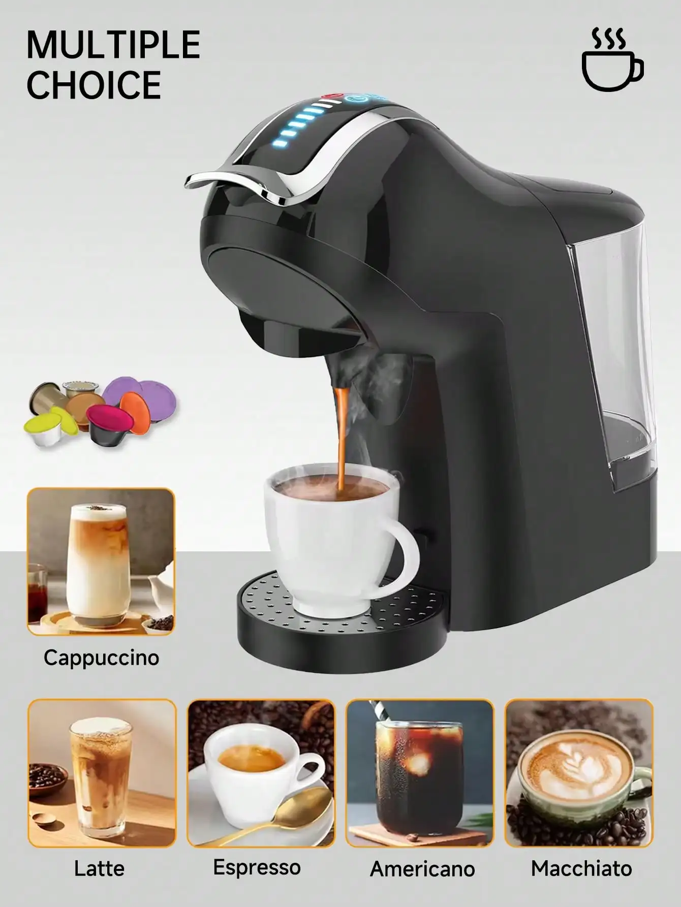 One Pcs Capsule Coffee Machine 5 in 1 Hot and Cold Espresso Coffee Maker for K-Cup Capsule Ese Pod Ground 19 Bar High Pre