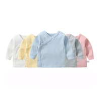 Newborn Baby Clothing Slanting Open Buckle T Shirt Tops Cotton Long Sleeves Solid Color Tees Baby Boys Girls Outfit 0-12 Months 1