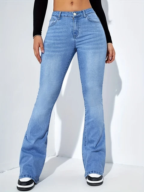 Jean femme taille haute stretch pantalon évasé confortable pantalon en jean 3