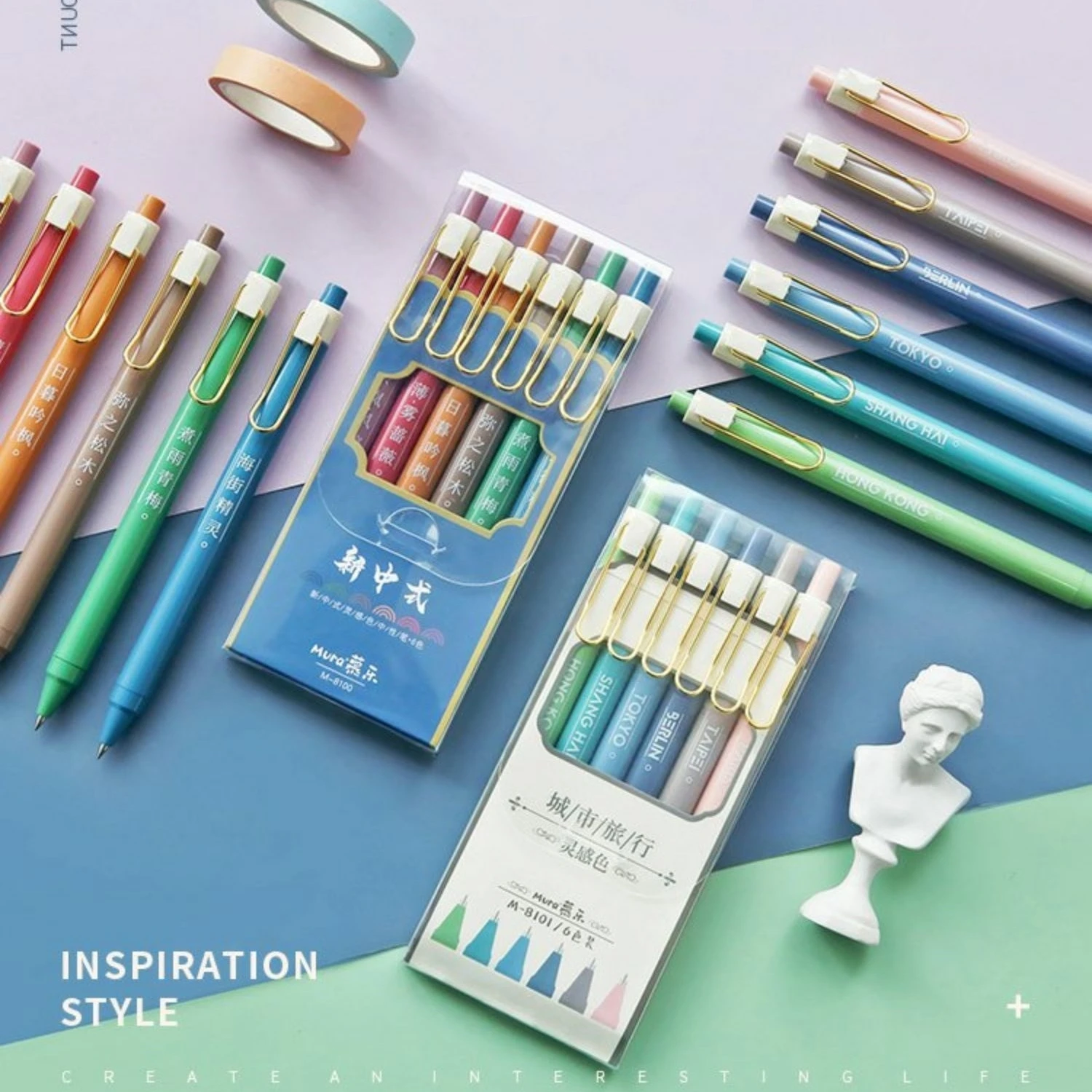 

6pcs City Travel Gel Ink Pens Set Retro Color Click Type 0.5mm Ballpoint for Writing Drawing Office School F7302