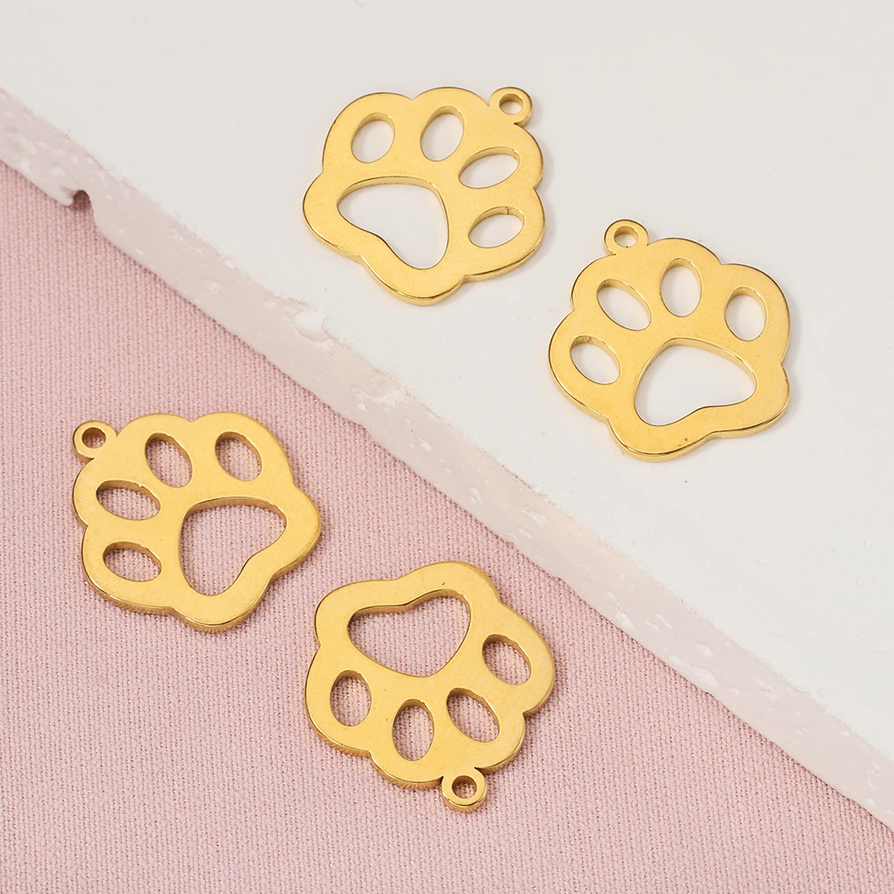 

10Pcs Cute Cat Paw Stainless Steel Pendant Hollow Bear Paws Charms for DIY Jewelry Making Necklace Bracelet Accessories