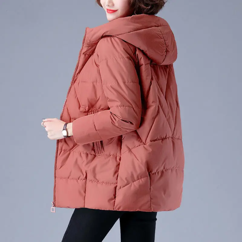 Women Casual Hooded Parkas Fall Winter Oversized Quilted Jacket Plus Size Warm Long Sleeve Cotton Padded Coat Windproof Outwear