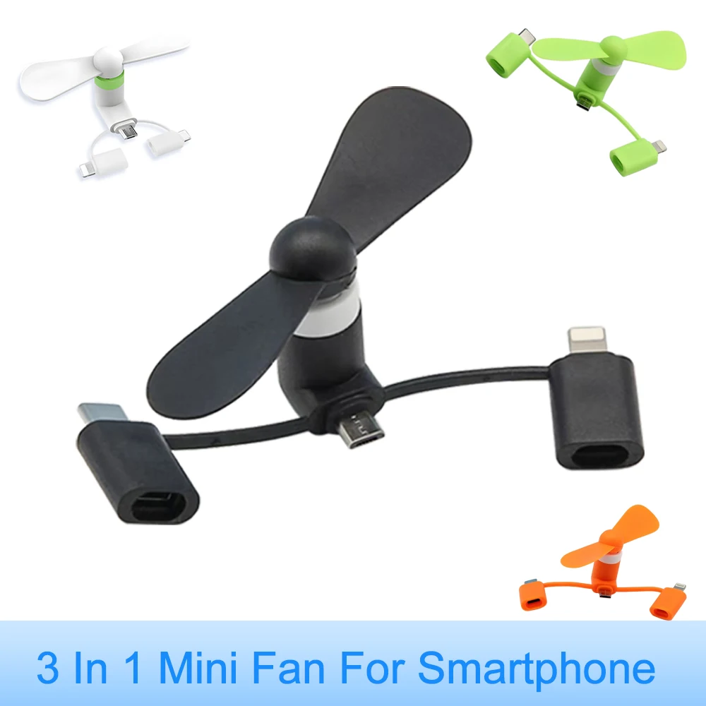 Portable USB Cooler Fan Mini 3 in 1 Cell Phone Universal Cooling Accessories For IPhone 15 14 13 Pro Max Micro Type-C IOS