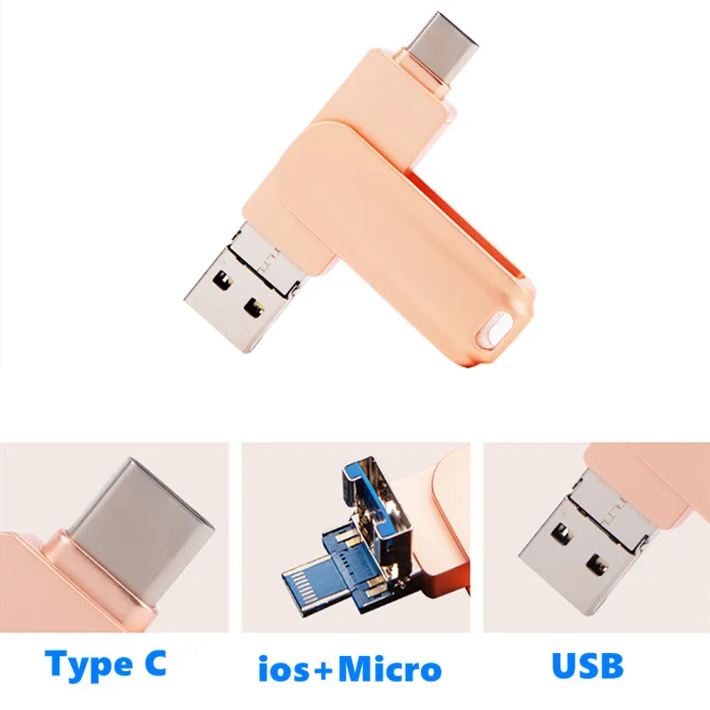 

4 in 1 OTG USB Flash Pen Drive for iPhone 15 14 13 12 memory stick Usb 3.0 flash Disk 64GB 128GB 256G 512G type c Dual Pendrive