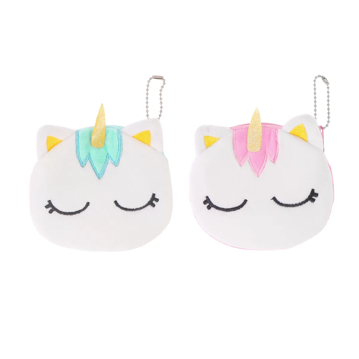 2Pcs 유니콘 지퍼 변경 파우치 어린이를위한 소프트 미니 동전 지갑 학생 작은 개인 물품 열쇠 여행 필수품