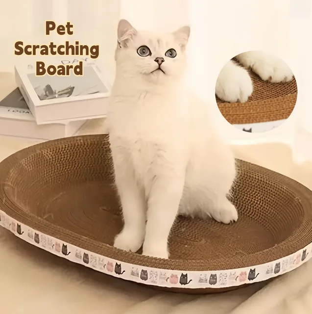Corrugated Cat Scratching Board Oval Design - Wear-Resistant Claw Grinder Bed Nest Combo for Furniture Protection Pet Toy Access