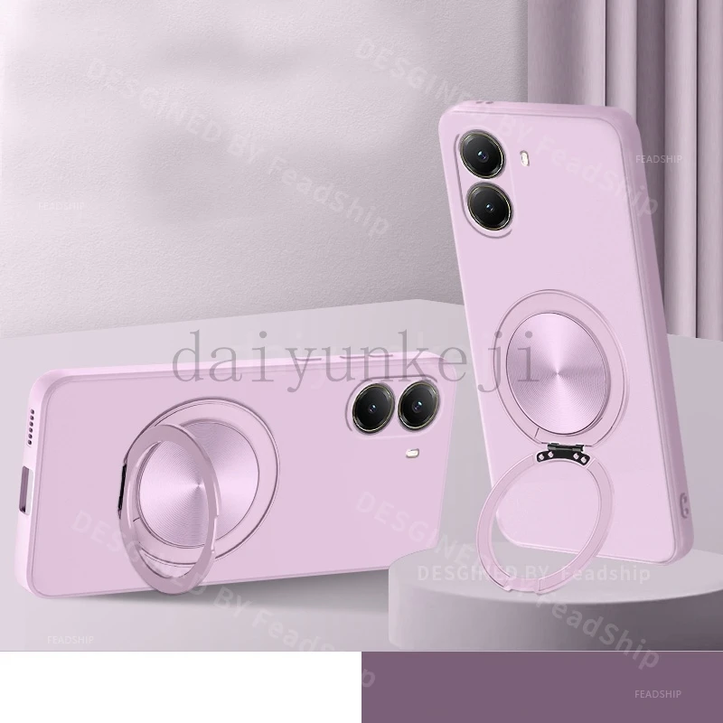 Luxury Magnetic Silicone Phone Case with Holder and Screen Film