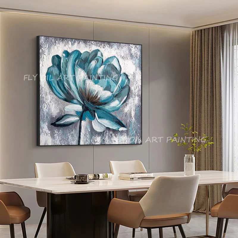 

Синий цветок толстый простой на стене текстурные изображения ломтиками для гостиной ручная картина маслом на холсте художественный плакат украшение для спальни