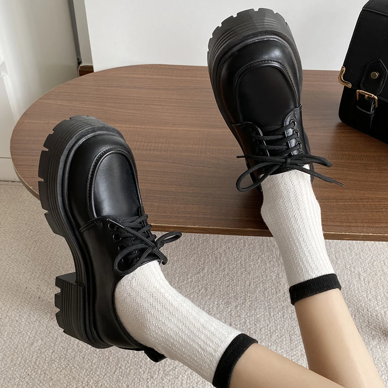 Women Shoes Patent Leather Platform Loafers Oxford