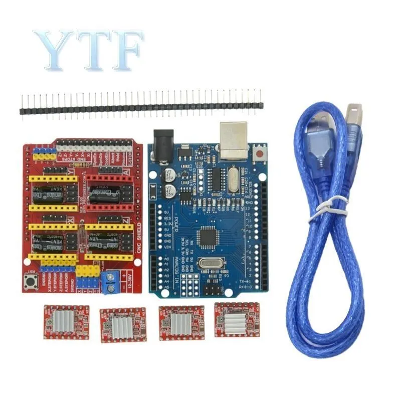 Protetor cnc v3 máquina de gravura impressora 3d + 4 pces a4988 driver placa expansão para com cabo usb para uno r3