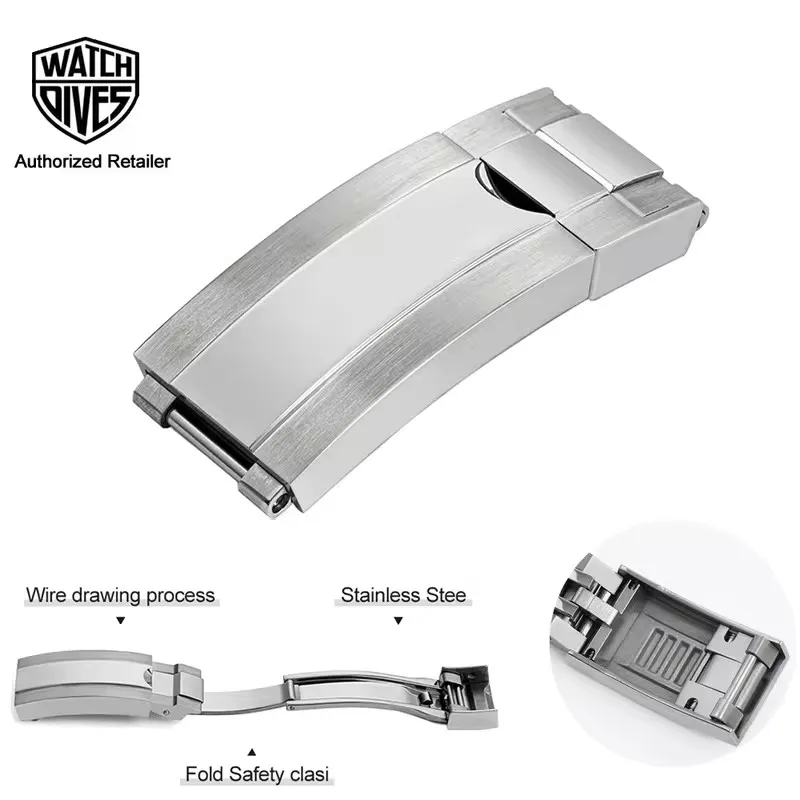 16mm Watch Clasp Solid Stainless Steel Brushed Double Pull Button For 9mm Pin Adjustable Watch Folding Buckle watch buckle clasp watch buckle