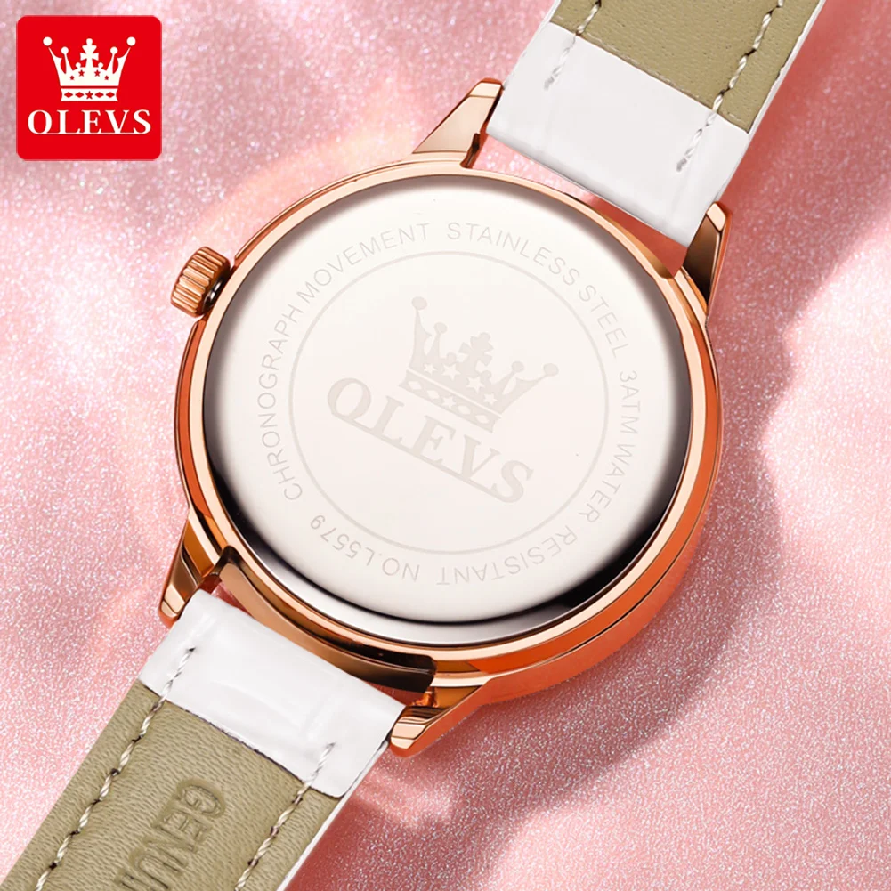 OLEVS Brand New Fashion Leather Quartz Watches for Women Luxury Crystal Dial Can Be Rotated Ladies Watches Relogio Feminino