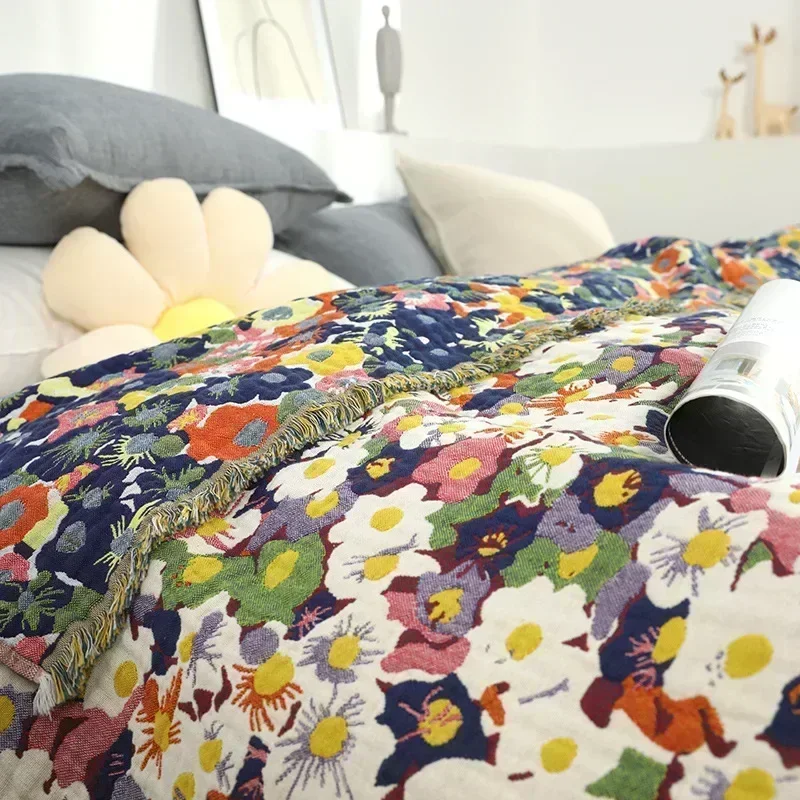 목가적 인 꽃 목화 담요와 침대보 홈 장식 소파 타월 Boho 여름 담요 냉각 이불 얇은 싱글 더블 시트