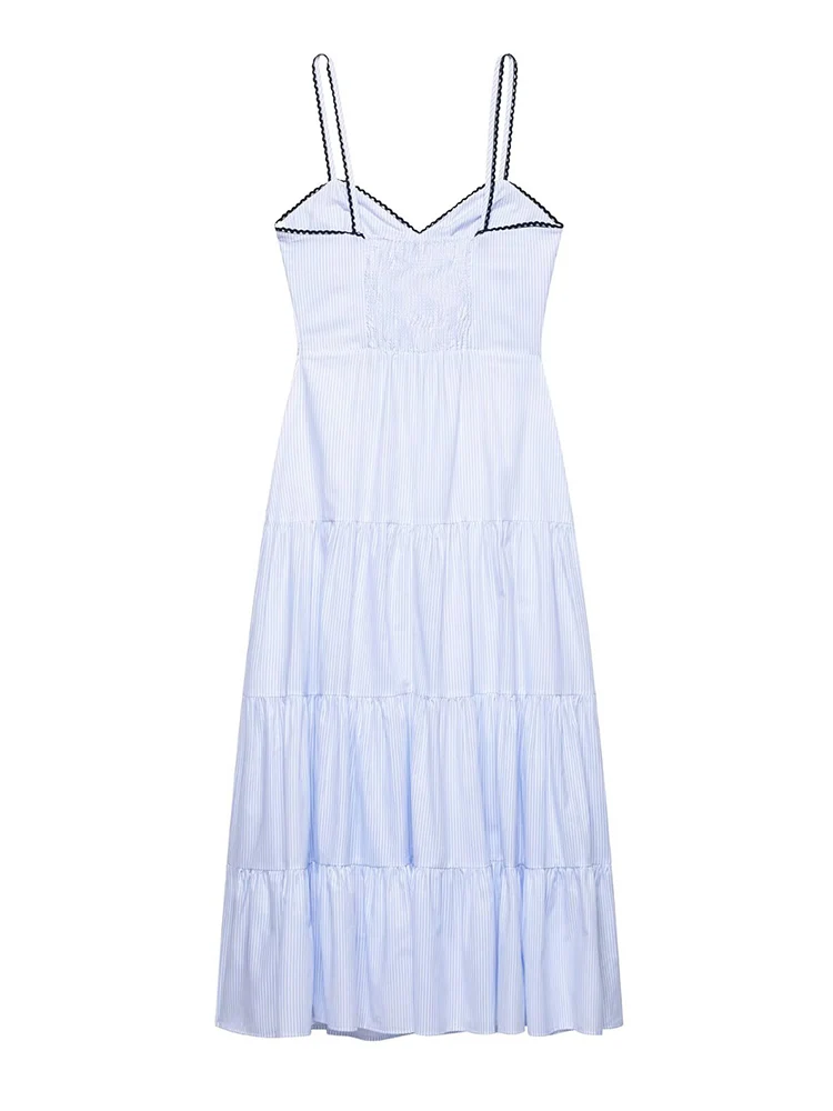 TFMLN Summer New Women's Strap Dress Casual Sleeveless  High Waist Slimming  Long Dresses Fashion Tierred A Line Midi Dress