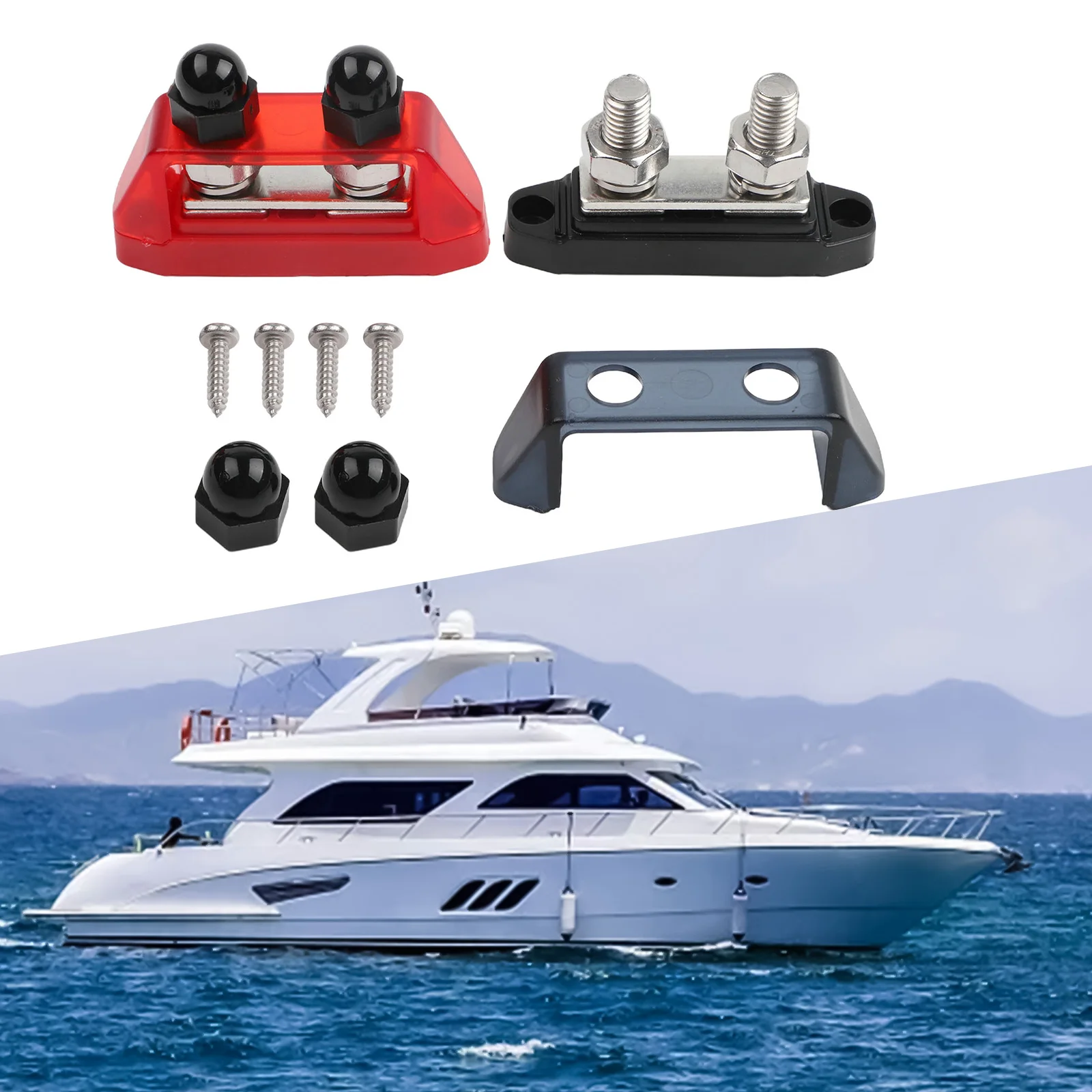 배터리 연결 해양 전기 버스바 3 8인치 듀얼 스터드 버스바 12-48V DC 기능 헤비듀티 케이블 터미네이션