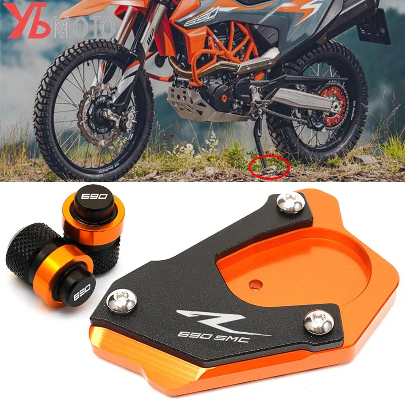 

Motorcycle Accessories For KTM 690 SMC R 690 ENDURO R 2021 2020 Side Stand Extension Kickstand Enlarge Plate & Tire Valve Caps
