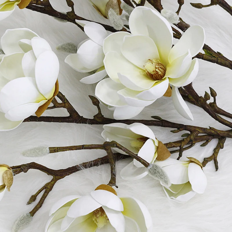 3 Head Artificial Flower Magnolia Real Touch Orchid Bouquet Simulation Flowers Branch Wedding Home Decoration Gift