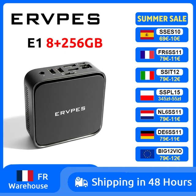 Mini PC ERVPES E1, AMD Ryzen 3 3250C, 8 Go DDR4, 256 Go SSD, Windows 11 Pro, Wifi double bande, BT5.2, ordinateur de bureau mini 1