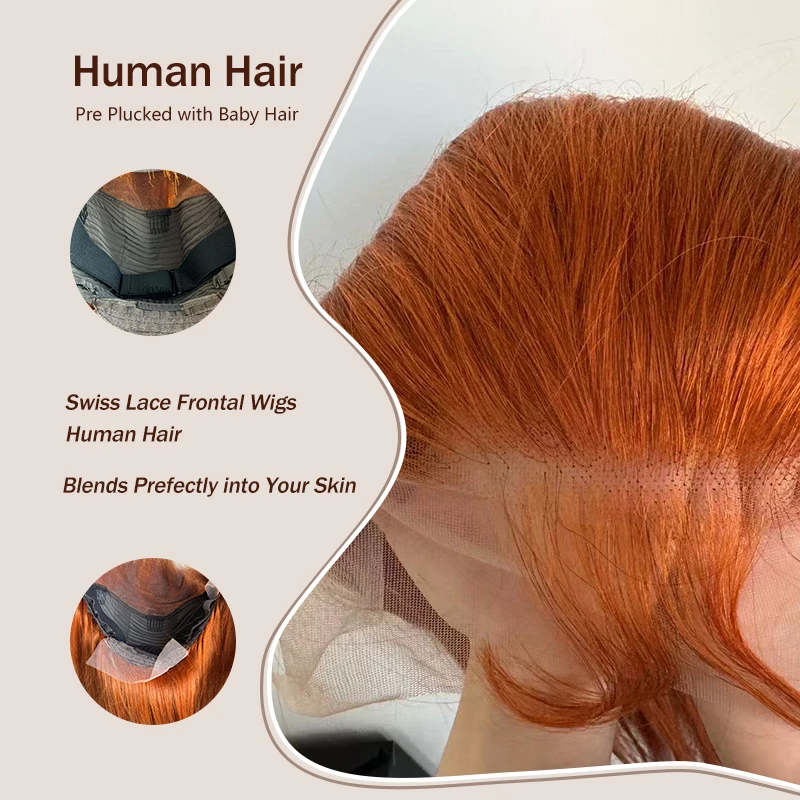 Ginger Orange 13x6 Lace Front Wigs Human Hair 200% Density Body Wave Wig 350 Colored Human Hair Wig Pre Plucked 3