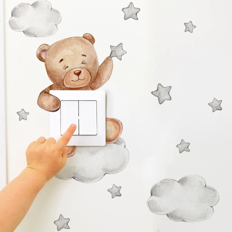 Wall stickers Cartoon Cloud Switch Stickers Bear Giraffe Elephant Living Room Decorative Children's Room Decoration