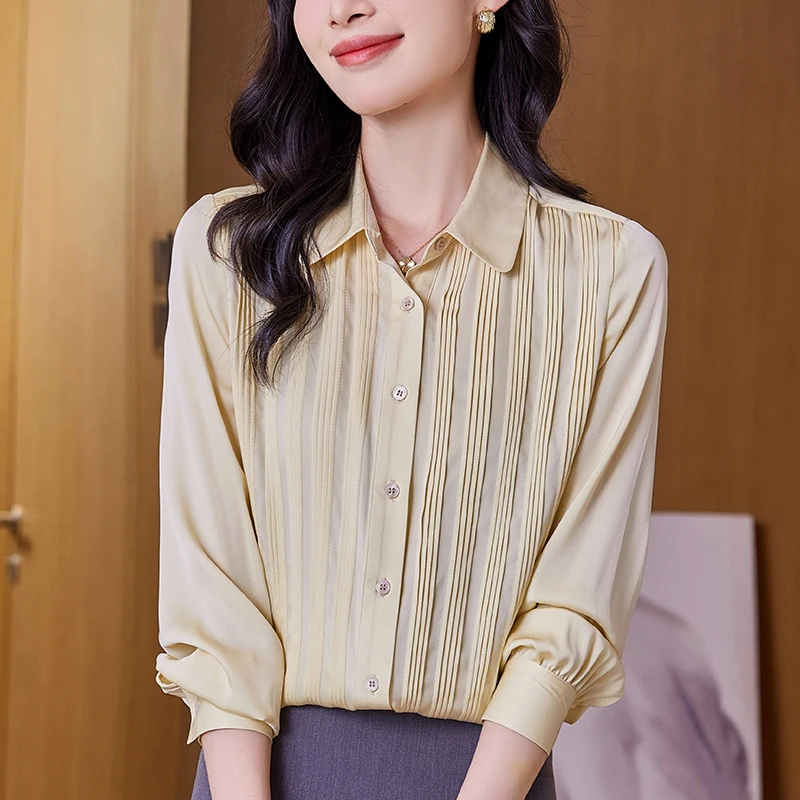 Elegant Fashion Shirts And Blouses For Women Turn-down Collar Long