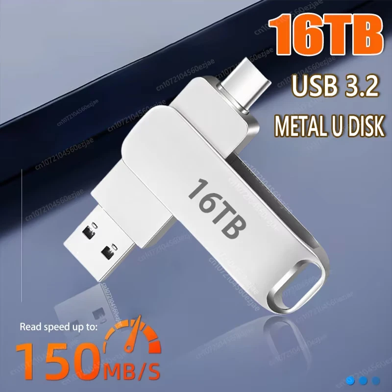 Flash Drive 16TB USB 3.2 Flash Drives High Speed Transfer Metal Pendrive Memory Card Waterproof Stick