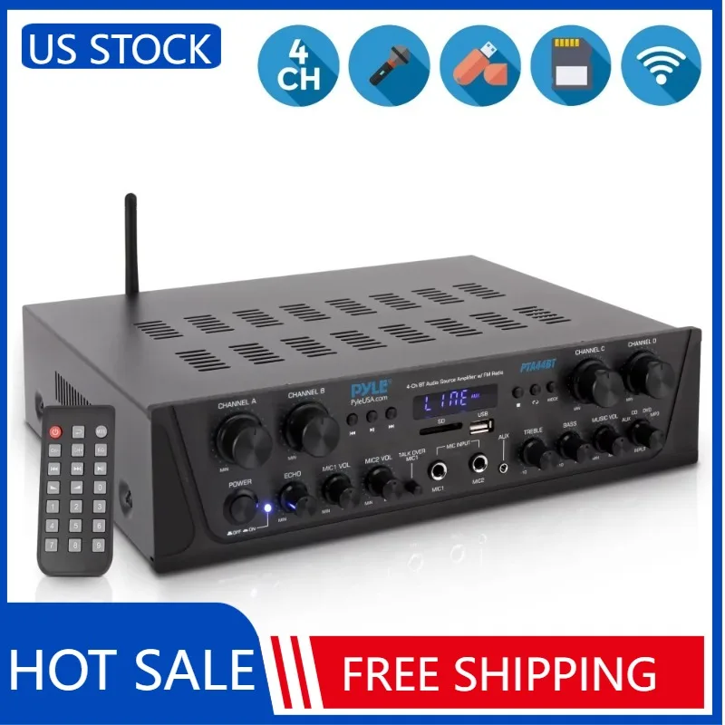 

4-канальный стереоприемник Pyle PTA44BT с Bluetooth для домашнего аудио, 500 Вт