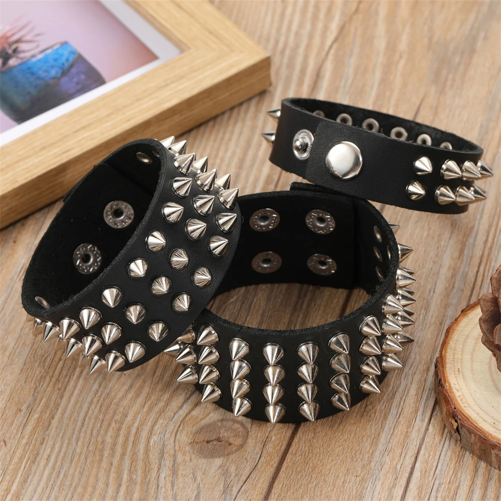 Personalized Jewelry Handmade Weave Genuine Leather Bracelet Men Punk Cuff Wide Leather Rivet Bracelet Pulsera Hombre leather bracelet leather bangle