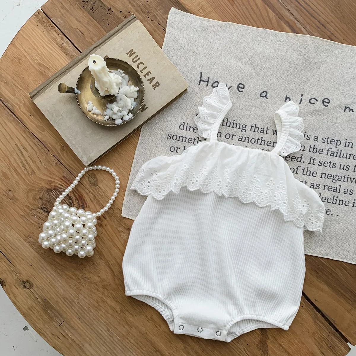 

2023 Summer Baby Clothes Newborn Girls Ribbed Bodysuit with Lace Ruffle Sling Jumpsuit Infant Cotton One Pieces Toddler Overalls