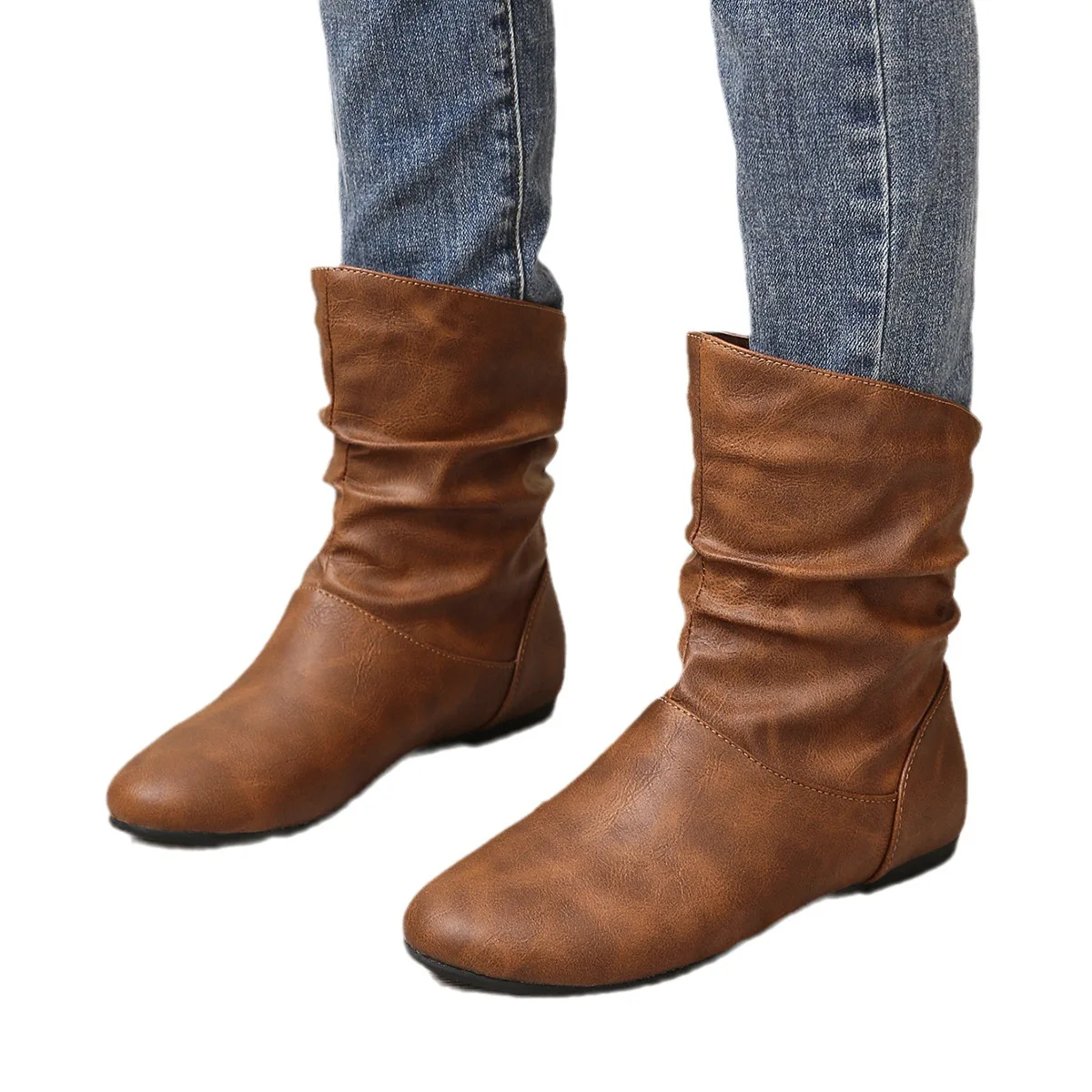 

Женские ботинки, женские однотонные кожаные короткие ботинки, широкие ботинки, дышащие ботинки на платформе, зимние Нескользящие короткие ботинки на плоской подошве