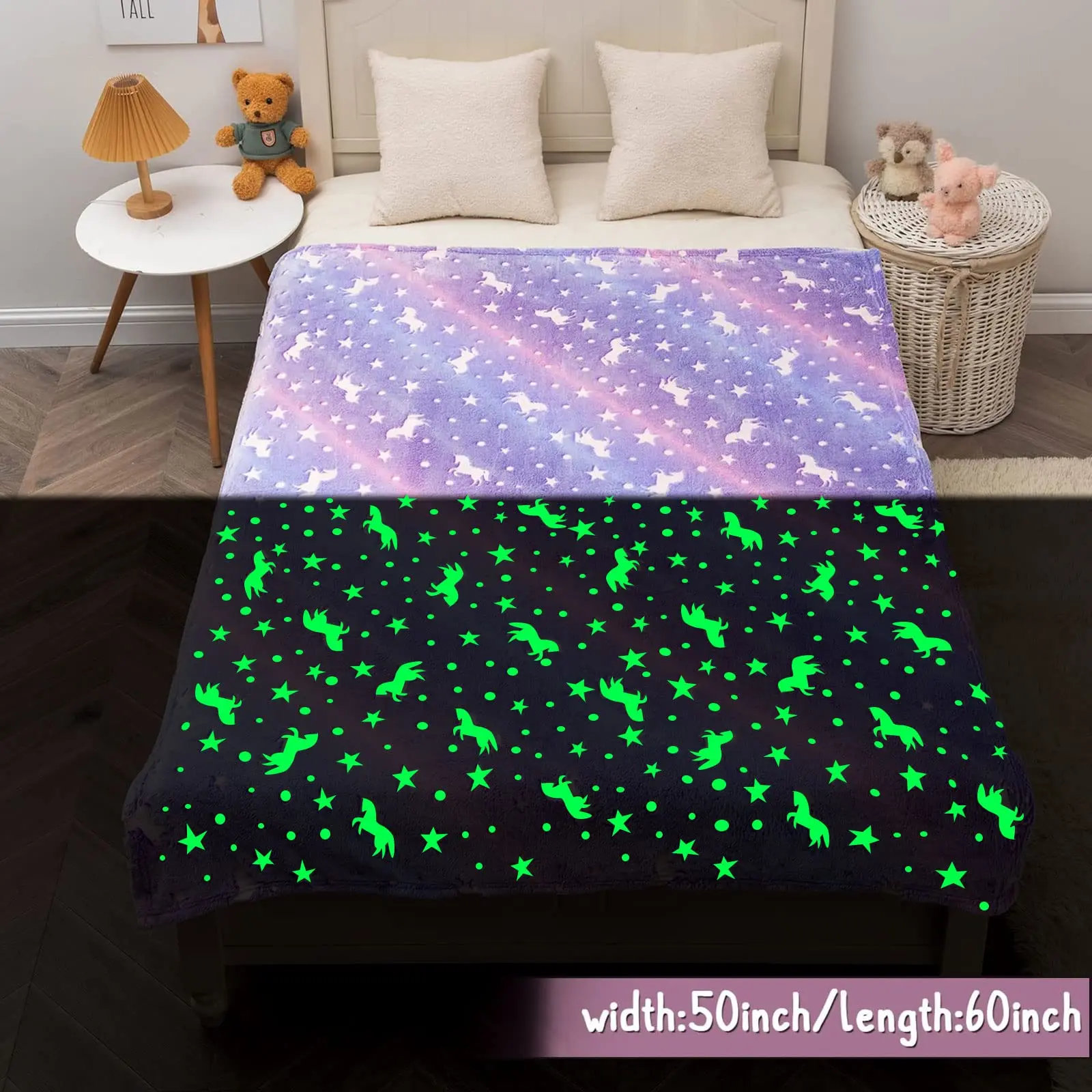 1pc Unicorn Glow in The Dark Blanket, Unicorn Blanket for Girls/Kids Age 3-12, Toddler Soft Fleece Blanket Throw Birthday Gift 3