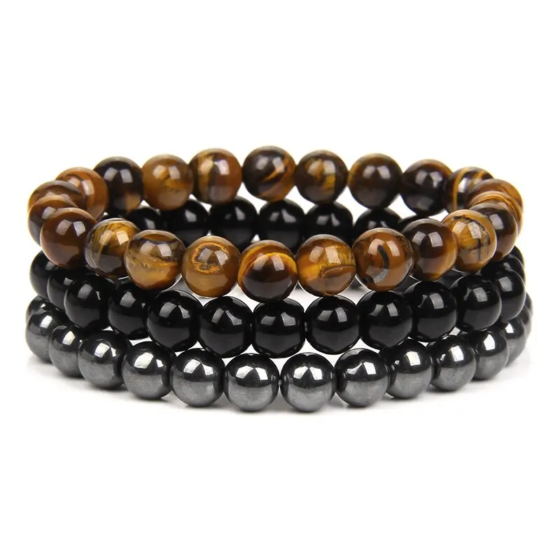 S33bcf252615943378465c4d72fdc8cd83 3Pcs Natural Stone Bracelet 8mm Rhodonite Rose Pink Quartz's Amethysts Hematite Bracelets for Women Men Jewelry Mallzona