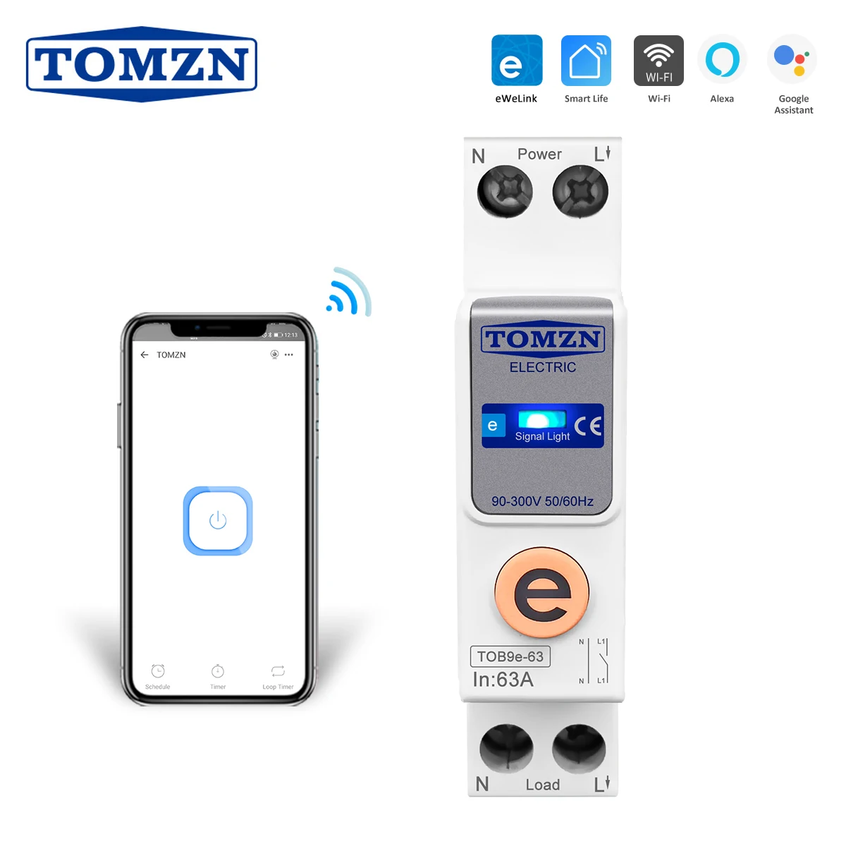 Tomzn-disjuntor Din Rail Wifi Interruptor Inteligente Controle Remoto por Ewelink Casa 18 mm 63a sem Função de Medição