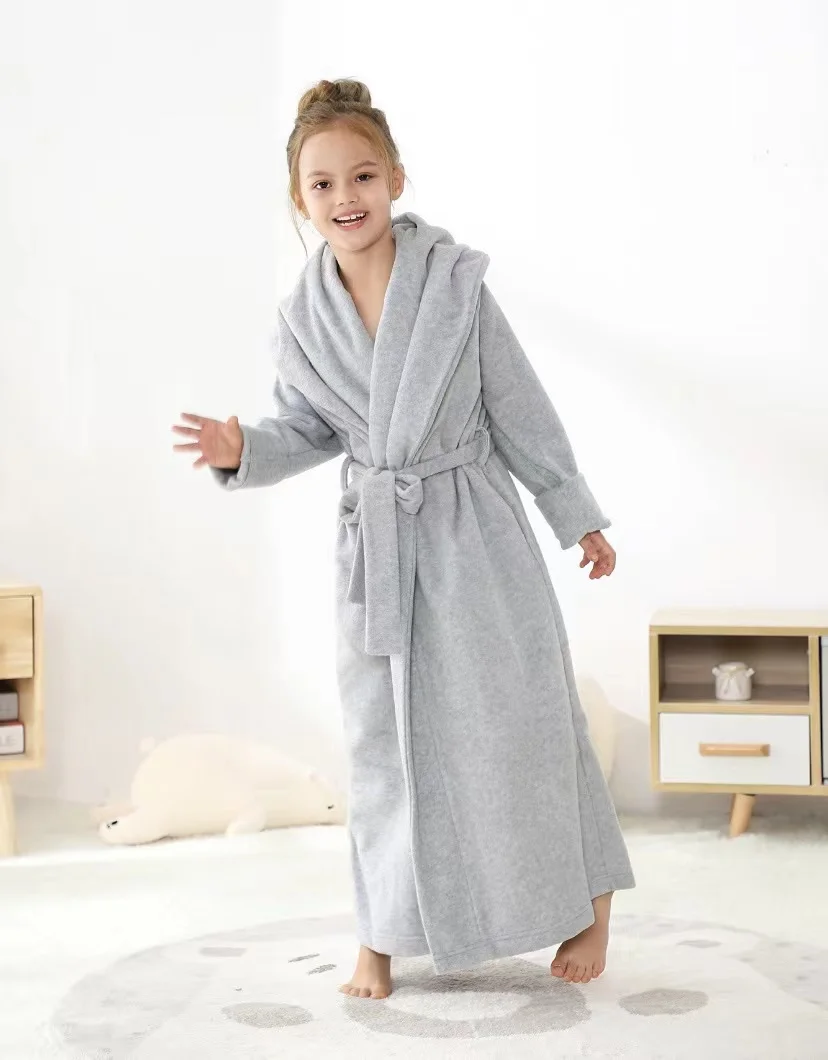 7 VEILS Girls Boys Unisex Kids Fleece Floor Length Robe Home Wear Clothes Bathrobe Pajamas