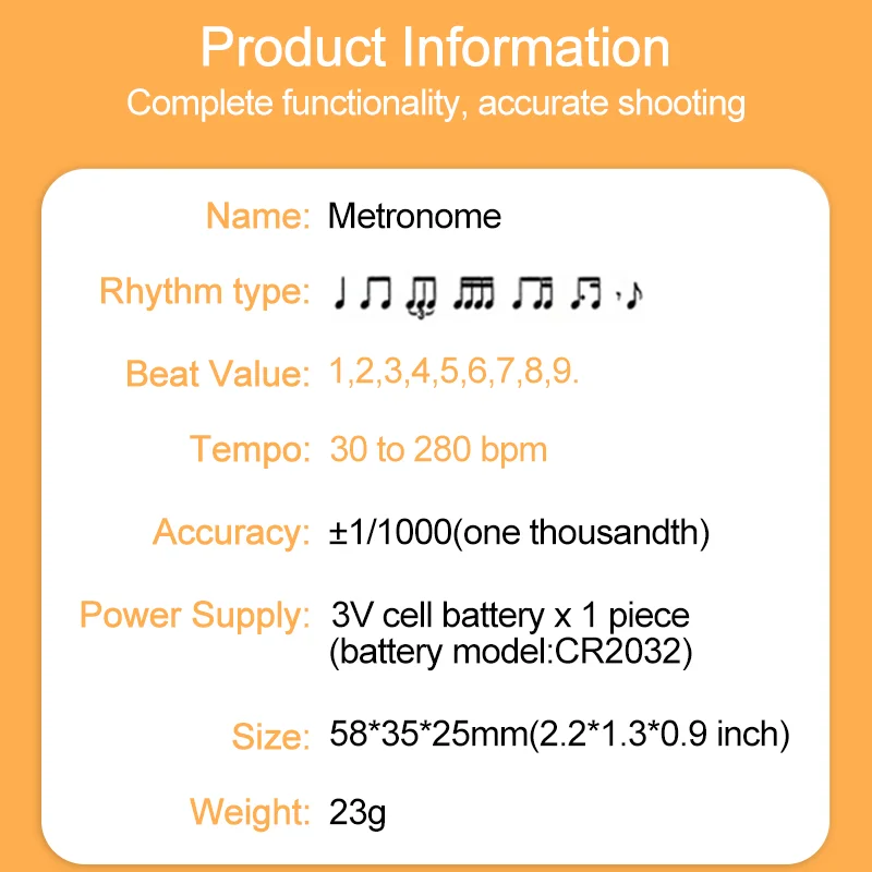 Compact Clip-On Digital Metronome with Adjustable Volume and LCD Display