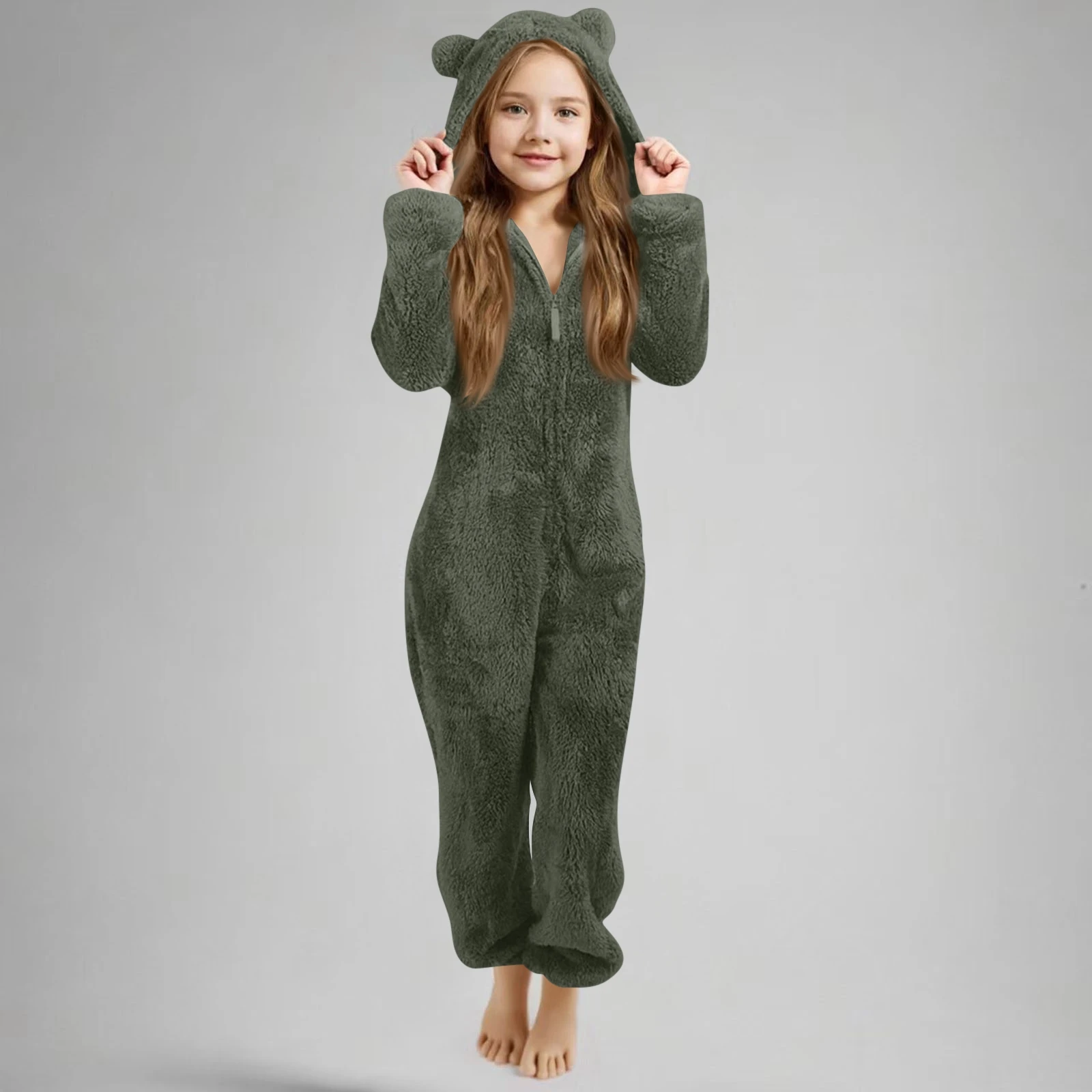 Herbst Winter kinder Pyjamas Mädchen Verdickte Mit Kapuze Overall Nette Mit Kapuze Lange Ärmeln Zipper Plüsch Warme Hause Kleidung – Detail 26