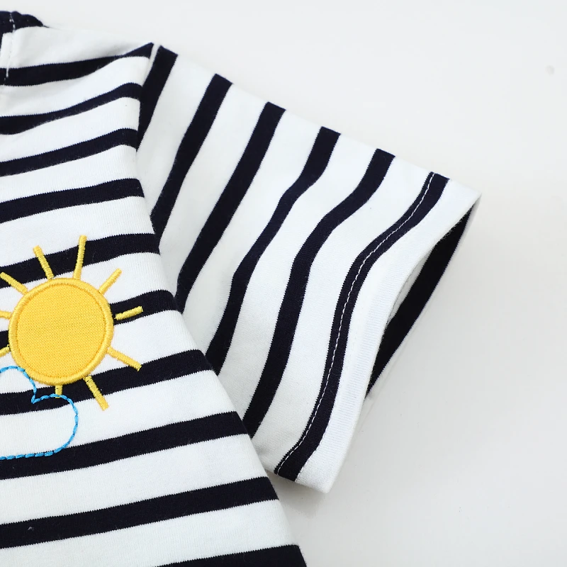 2025 Summer Kids Clothes Baby Boys Striped T Shirts Children's Clothing Striped Cartoon Animals Shirts 2-7 Years