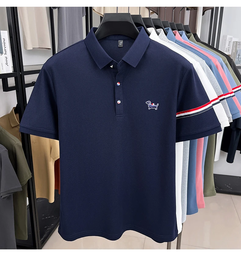 Fashion puppy embroidery men's short sleeve polo shirt luxury brand striped decoration summer breathable business casual T-shirt 19 S33bd7b6253744856884f7c29b7dbe34aD