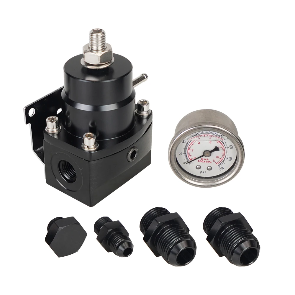 Adjustable Fuel Pressure Regulator with White Oil Gauge AN8/10 Feed Fitting AN6 Return Line Fitting AN8/10 End Cap